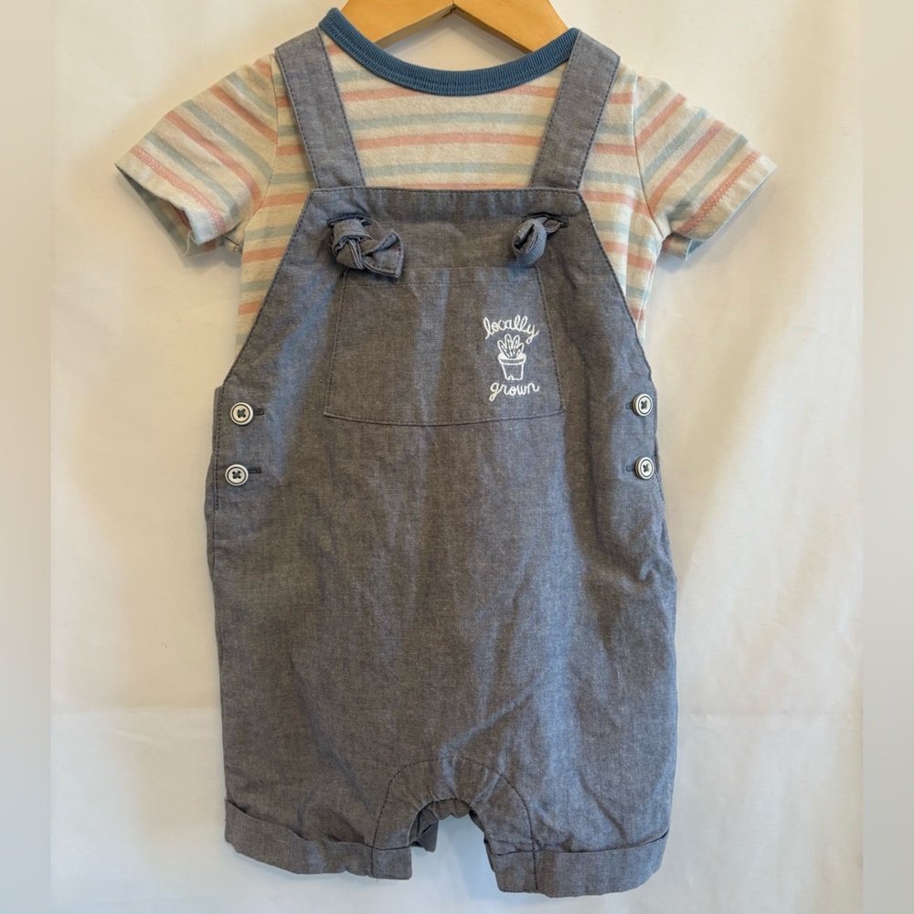 Cat & Jack 6-9 Months Baby Striped Blue Overalls with Onesie, Baby Bodysuit